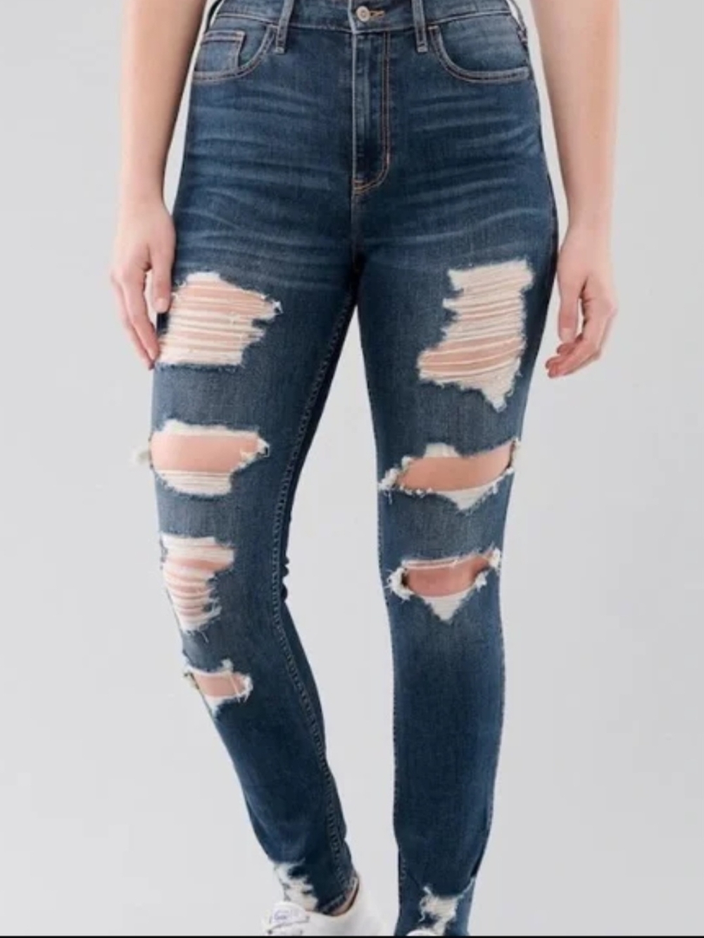 Hollister Dark Blue Distressed High-Rise Skinny Jeans